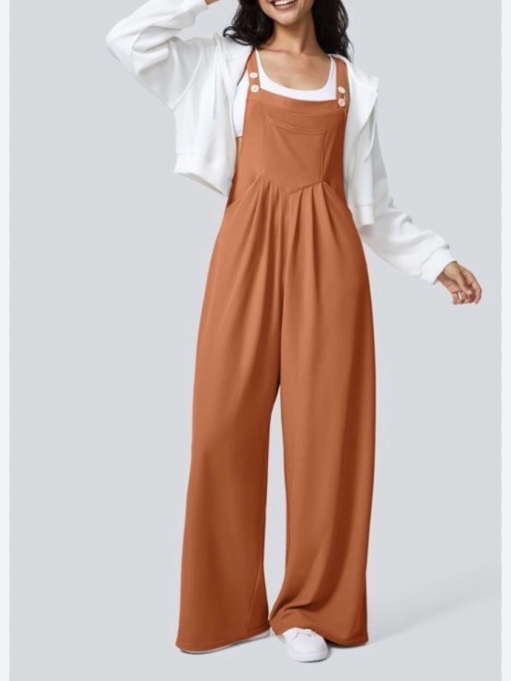 HALARA Brown Wide-Leg waffle Texture Suspender Jumpsuit sz XL